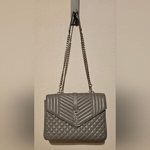 Gray Quilted Chevron Shoulder Bag